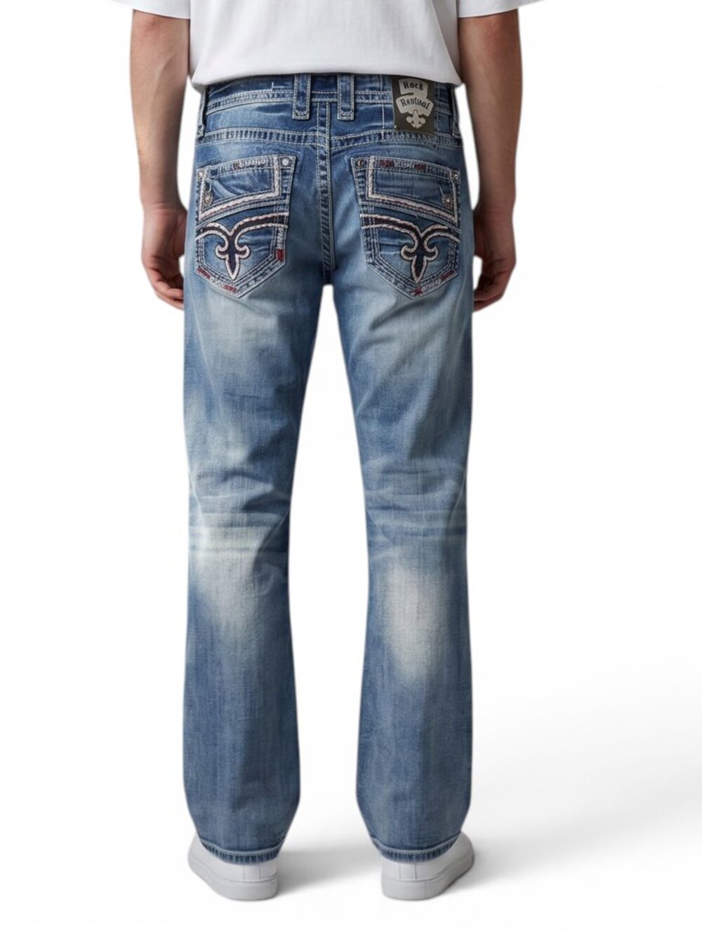 Rock Revival Destin Straight Leg Jeans Men 38x32 Dark Wash Thick Stitched EUC